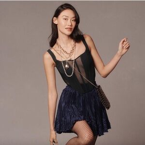 NWT Anthropologie bishop + young summer flare navy blue mini skirt L